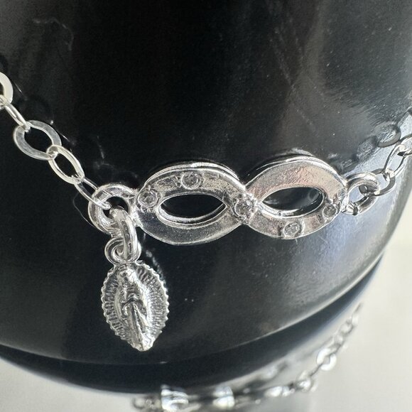 Sterling Silver 925 7.5” Bracelet Infinite & Virgin Mary Christian Religious - Picture 1 of 10